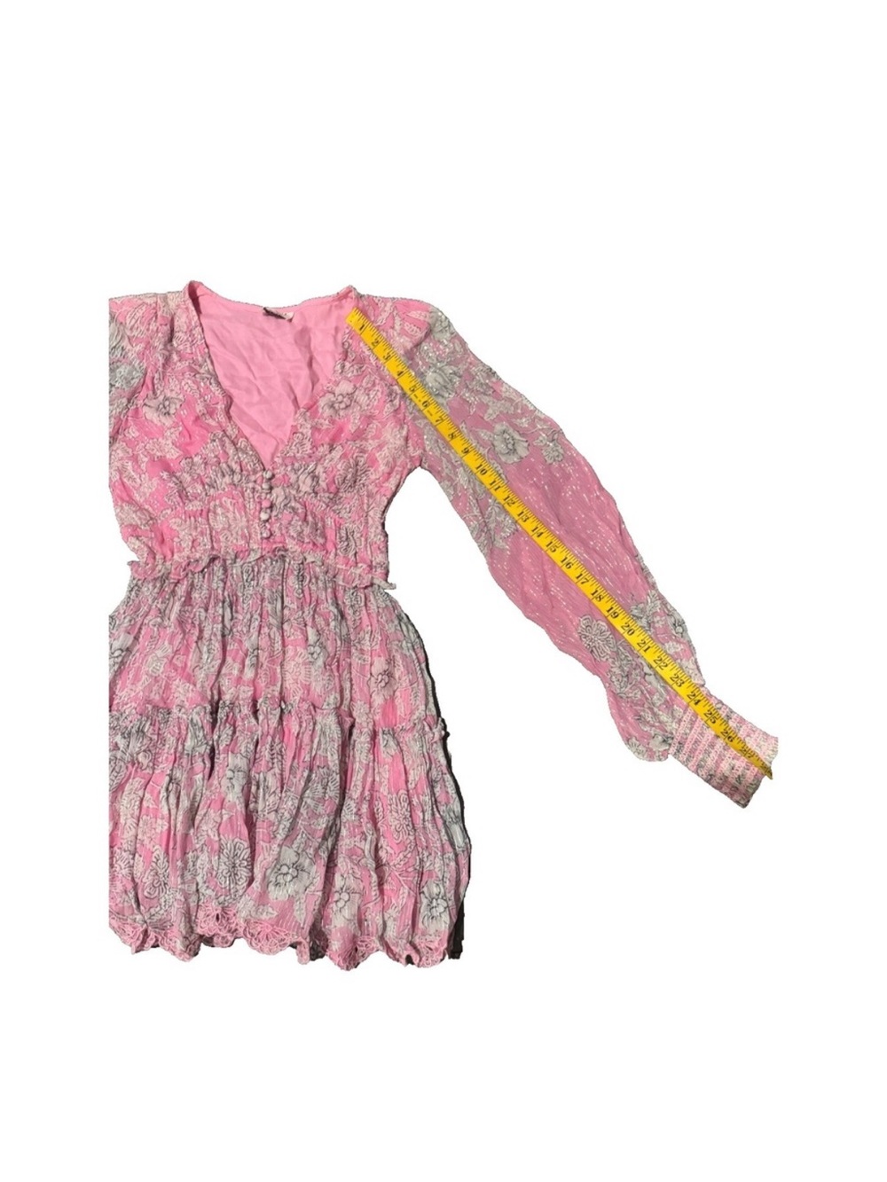 Pink Floral Tiered Long-Sleeve Mini Dress - Picture 5 of 8